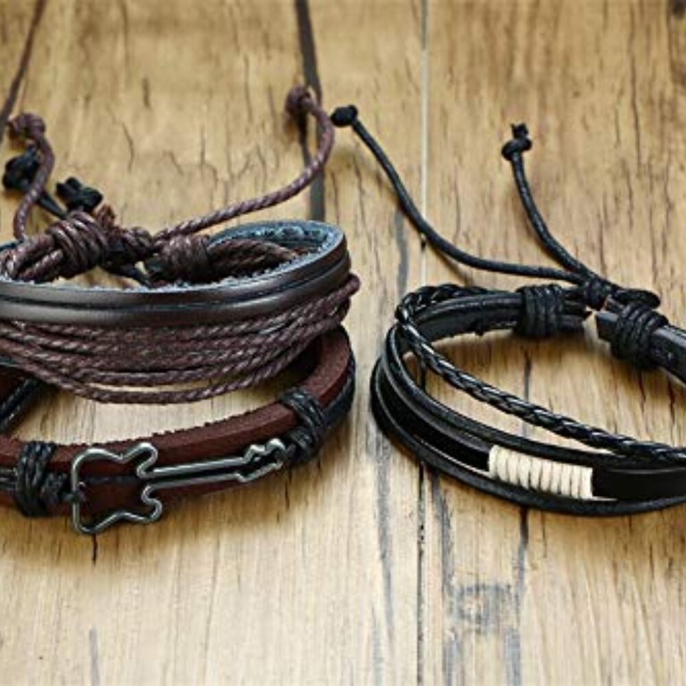 Adjustable Leather Bracelet Set Multilayered Stac… - image 6